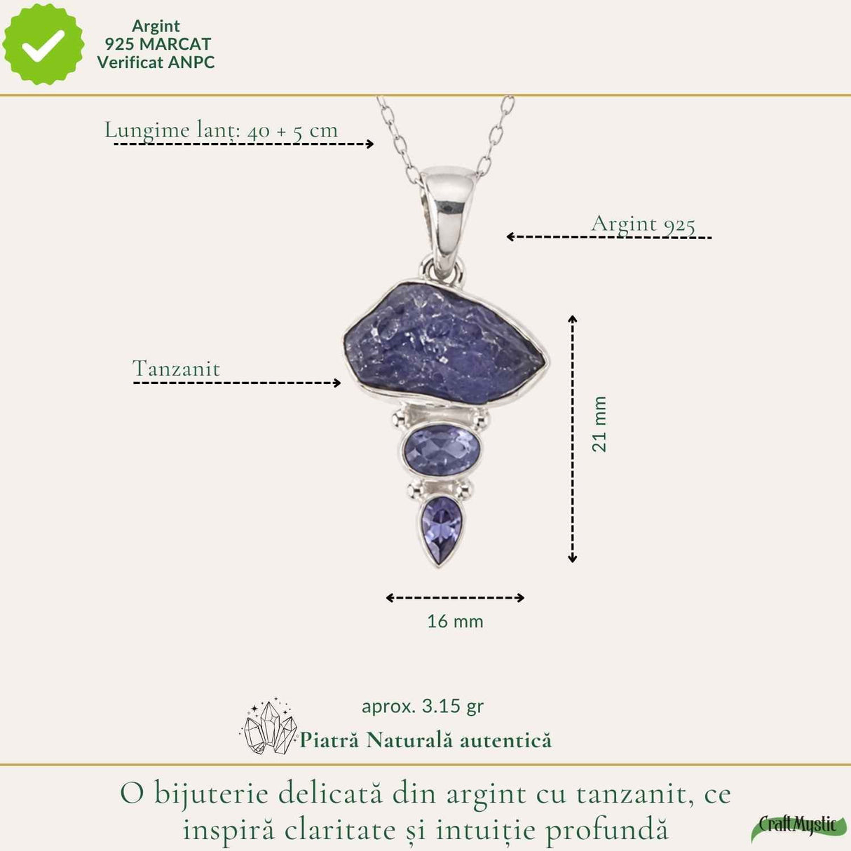 Colier Argint 925 cu Triplu Tanzanit – Claritate, Intuitie si Echilibru Interior