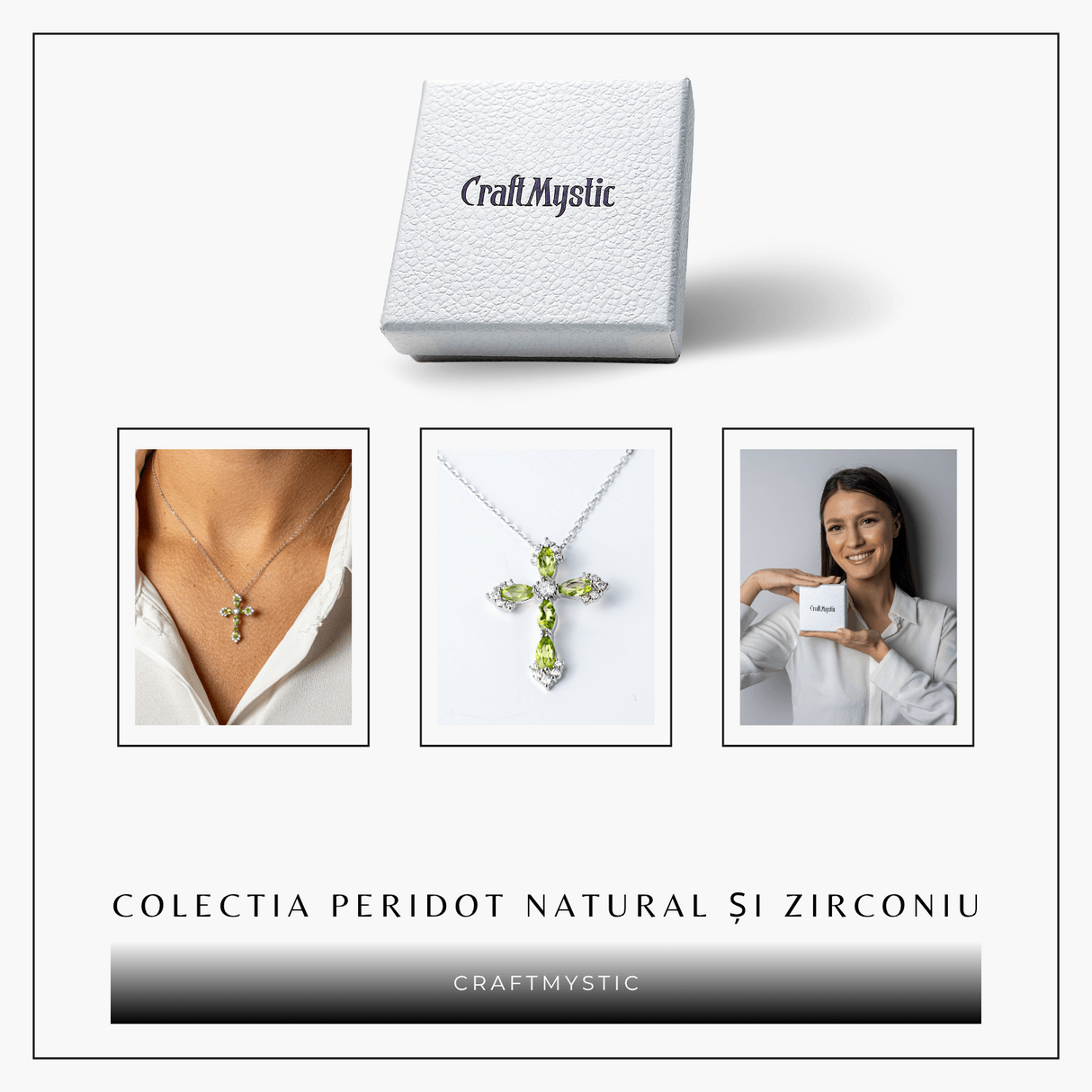 Colier Argint 925 cu Crucifix din Peridot Natural si Zirconiu - Simbol al Prosperitatii, Vitalitatii si Armoniei Interioare