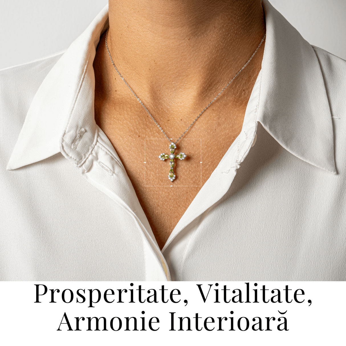 Colier Argint 925 cu Crucifix din Peridot Natural si Zirconiu - Simbol al Prosperitatii, Vitalitatii si Armoniei Interioare
