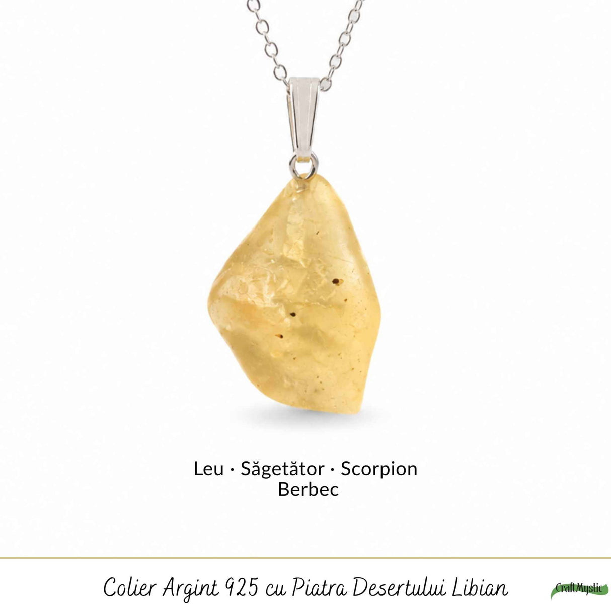 Colier Argint 925 cu Piatra Desertului Libian Neuniforma – Claritate si Protectie