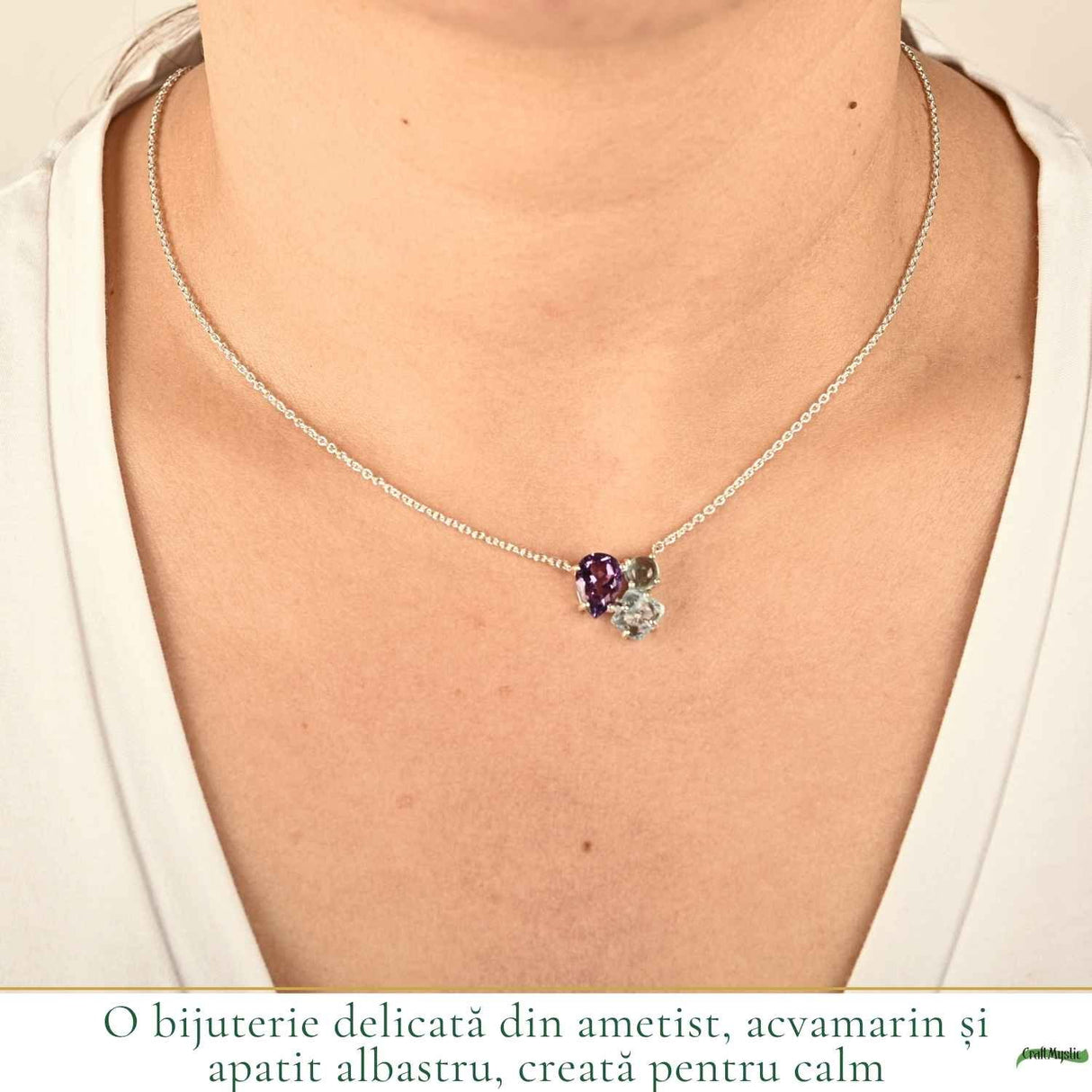 Colier Argint 925 cu Ametist, Acvamarin si Apatit Albastru – Calm si Claritate