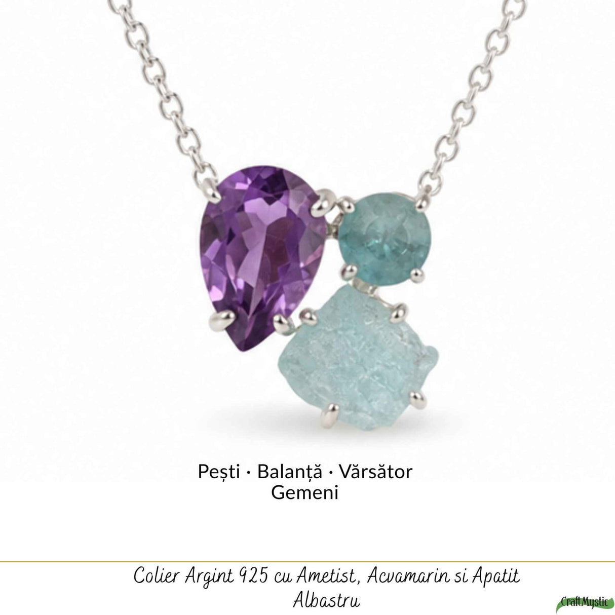 Colier Argint 925 cu Ametist, Acvamarin si Apatit Albastru – Calm si Claritate