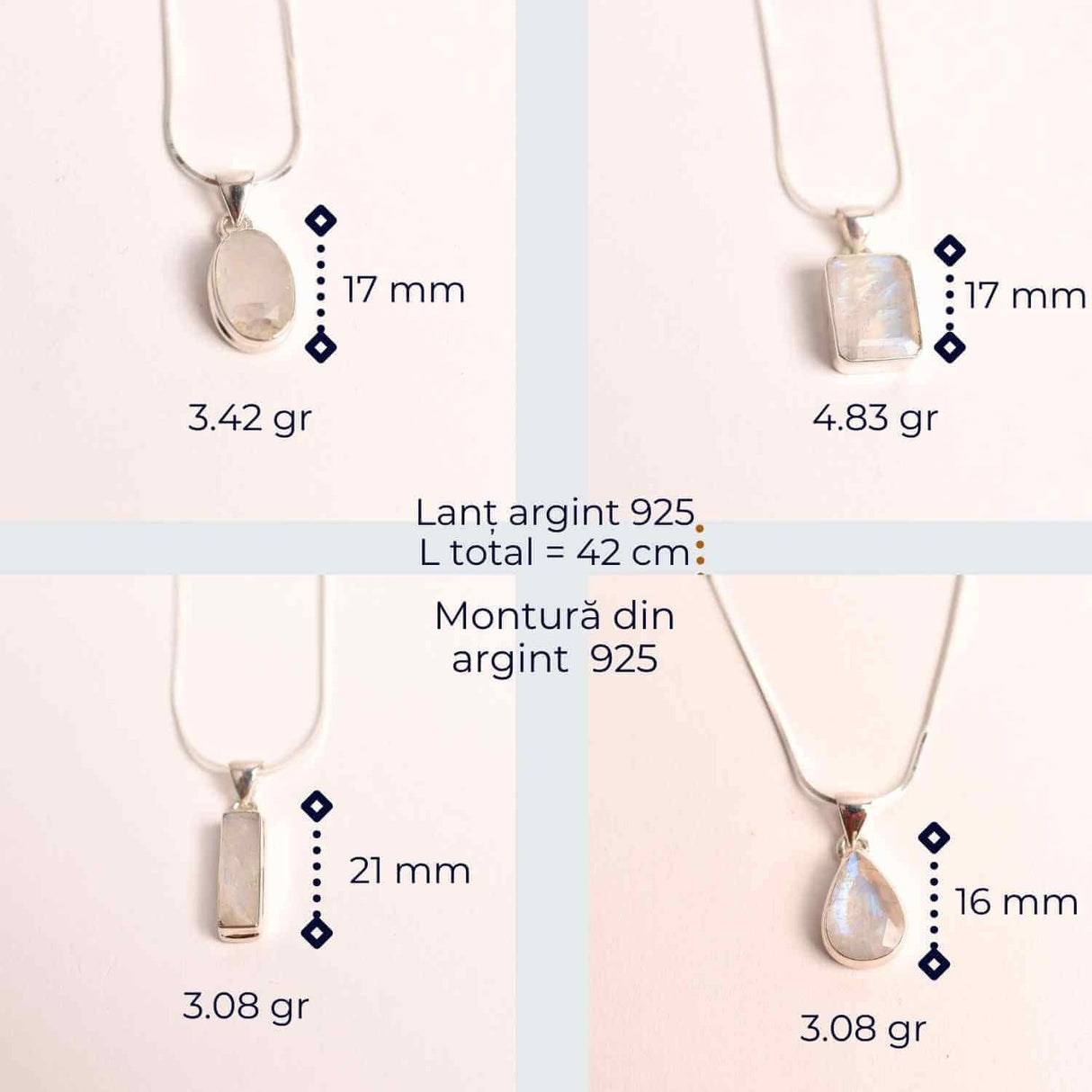 Colier Argint 925 cu Piatra Lunii Fatetat gr 3.18