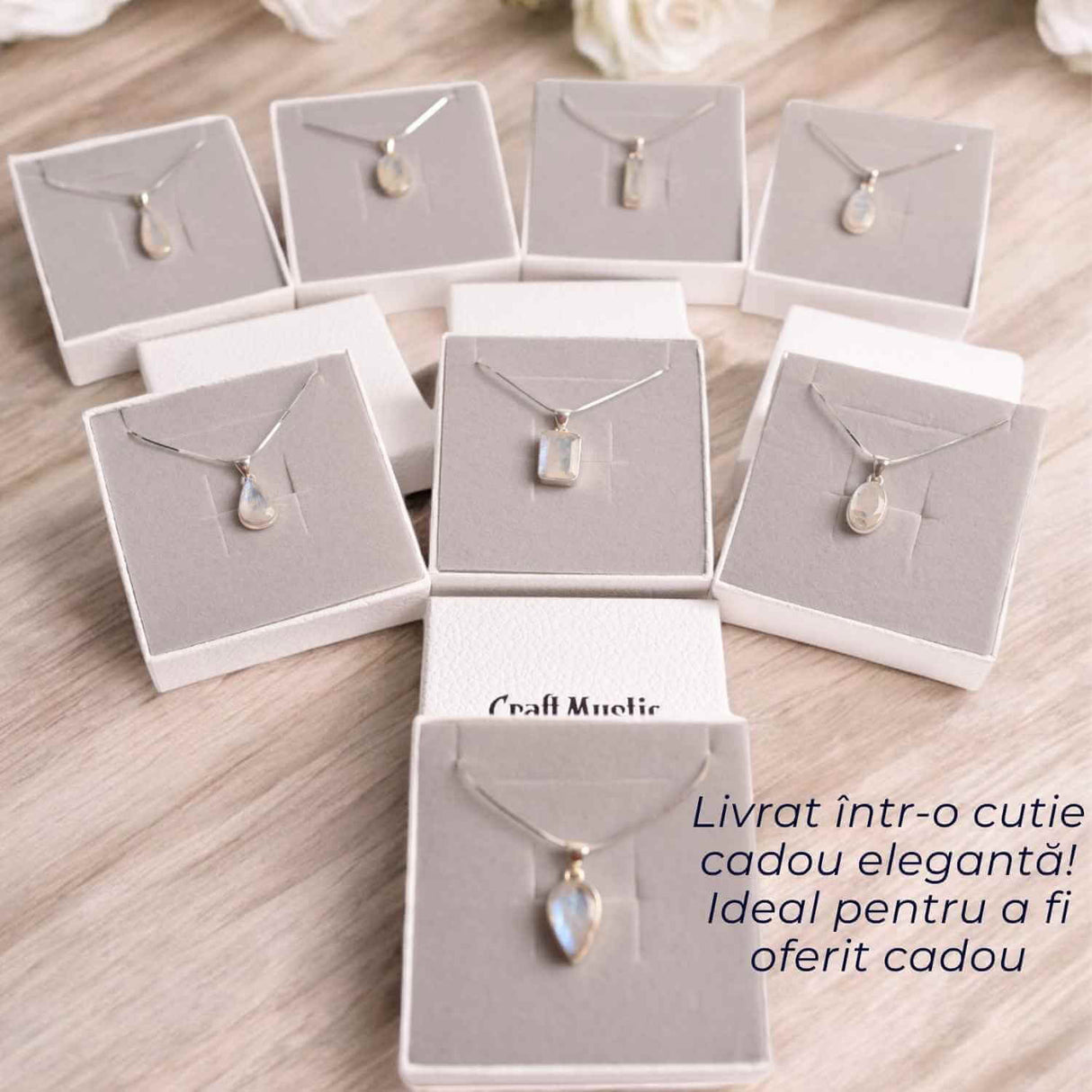 Colier Argint 925 cu Piatra Lunii Curcubeu Fatetat - Bijuterie pentru Echilibru Emotional, va4 - 3.2-3.8 gr