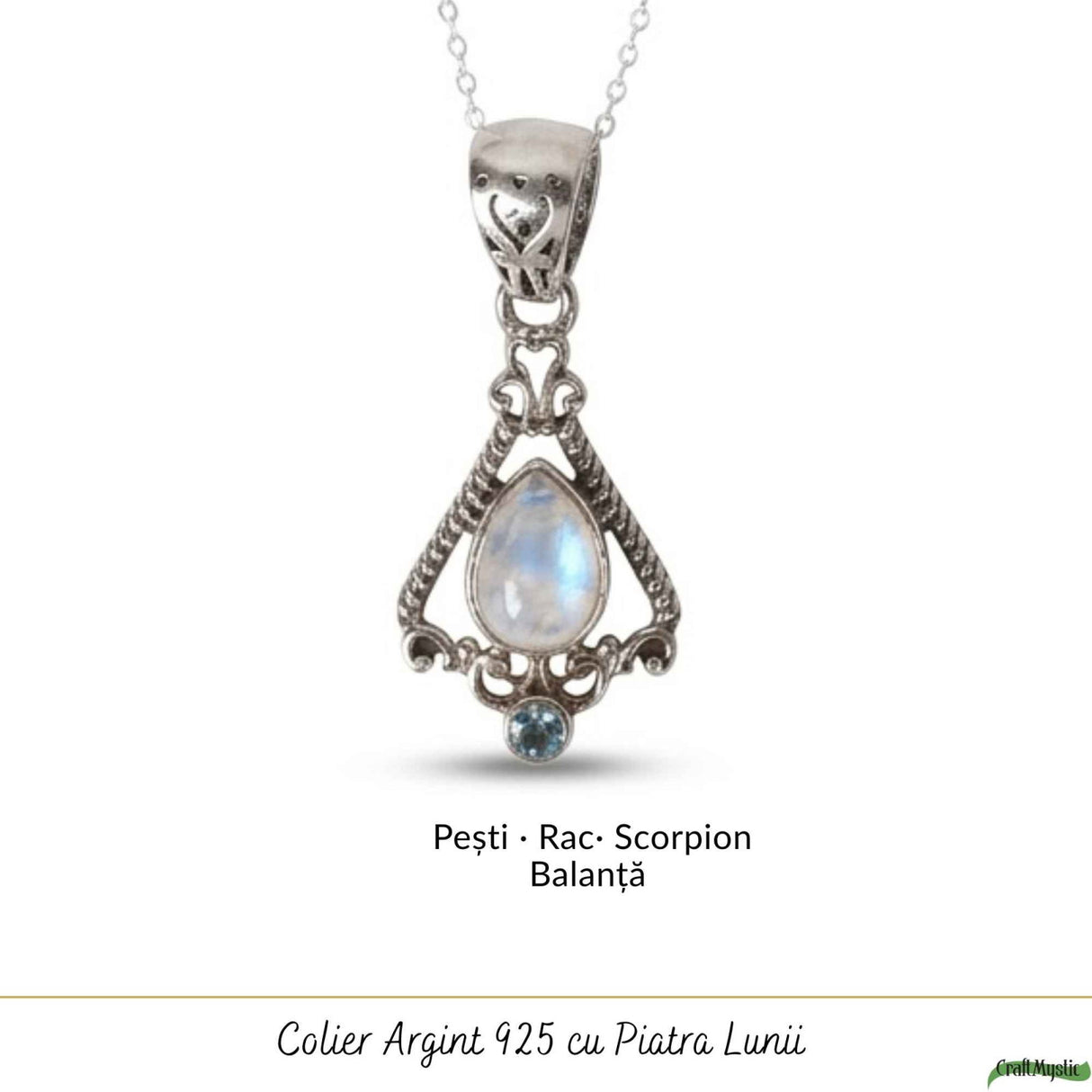 Colier Argint 925 Floare cu Piatra Lunii si Topaz Albastru – Echilibru si Claritate