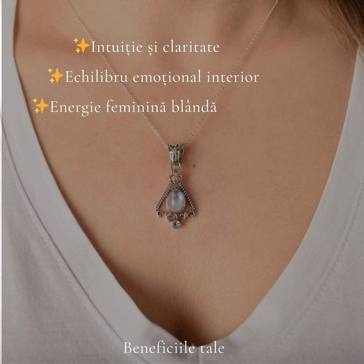 Colier Argint 925 Floare cu Piatra Lunii si Topaz Albastru – Echilibru si Claritate