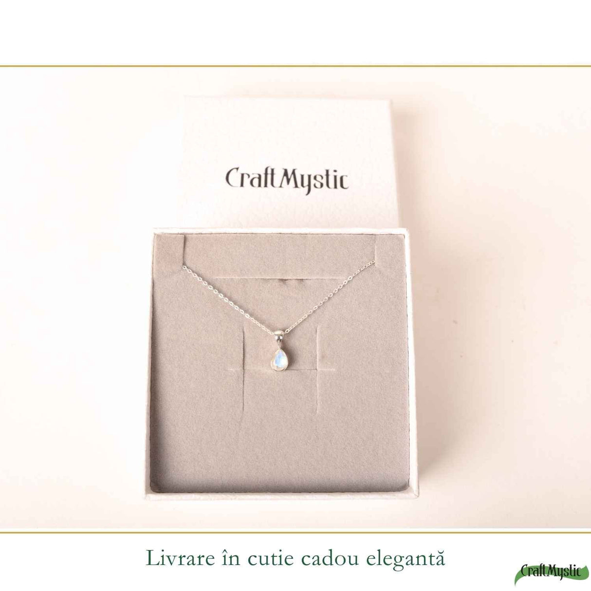 Colier Argint 925 cu Piatra Lunii Lacrima fatetat– Delicatete si Intuitie Feminina