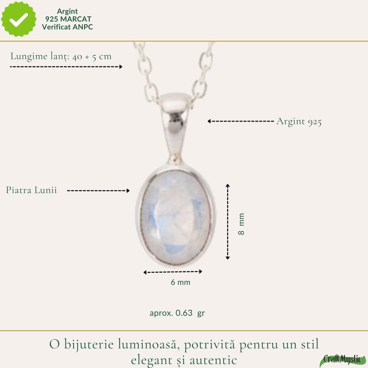 Colier Argint 925 cu Piatra Lunii Oval – Intuitie si Echilibru Interior