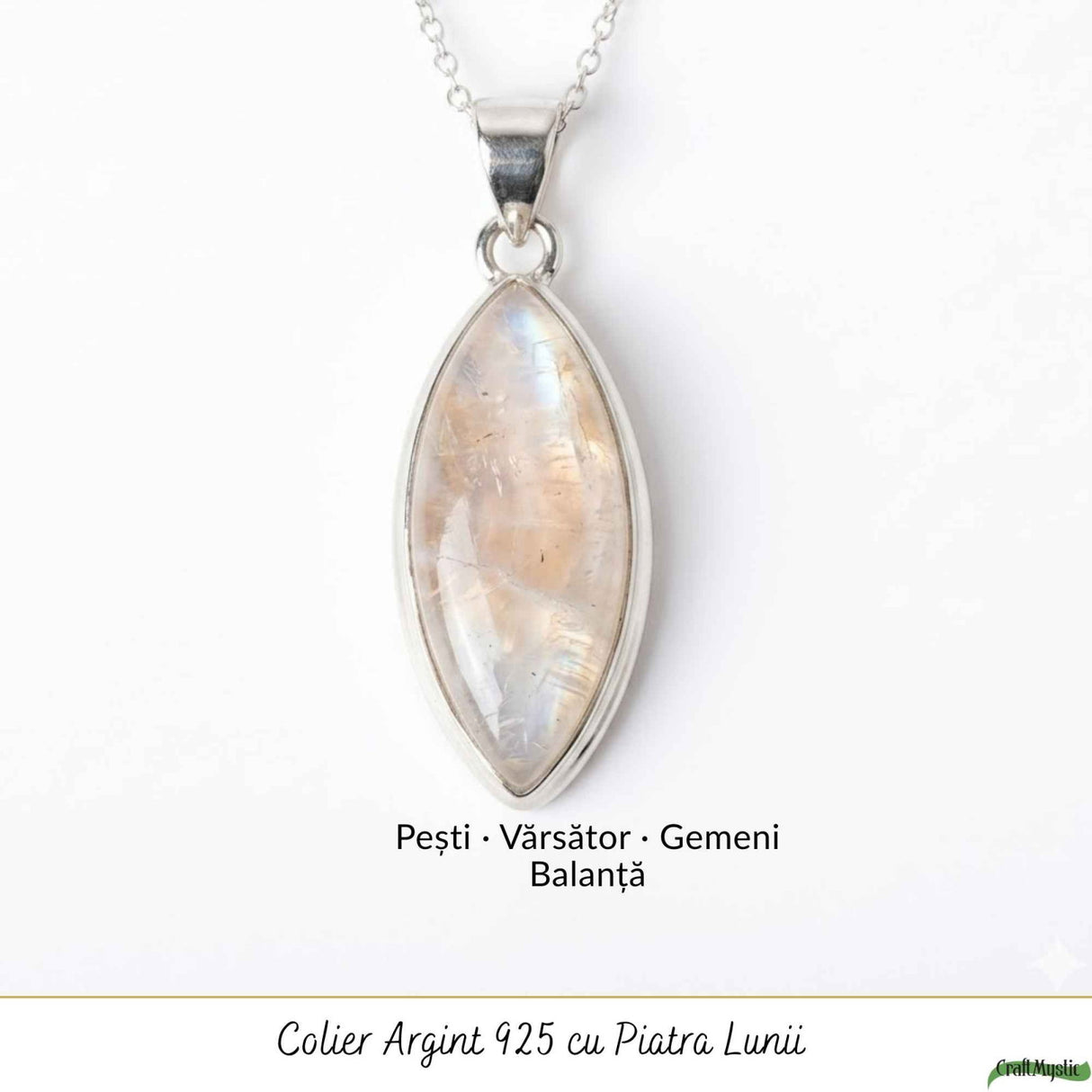 Colier Argint 925 cu Piatra Lunii Delica – Intuitie si Feminitate Naturala