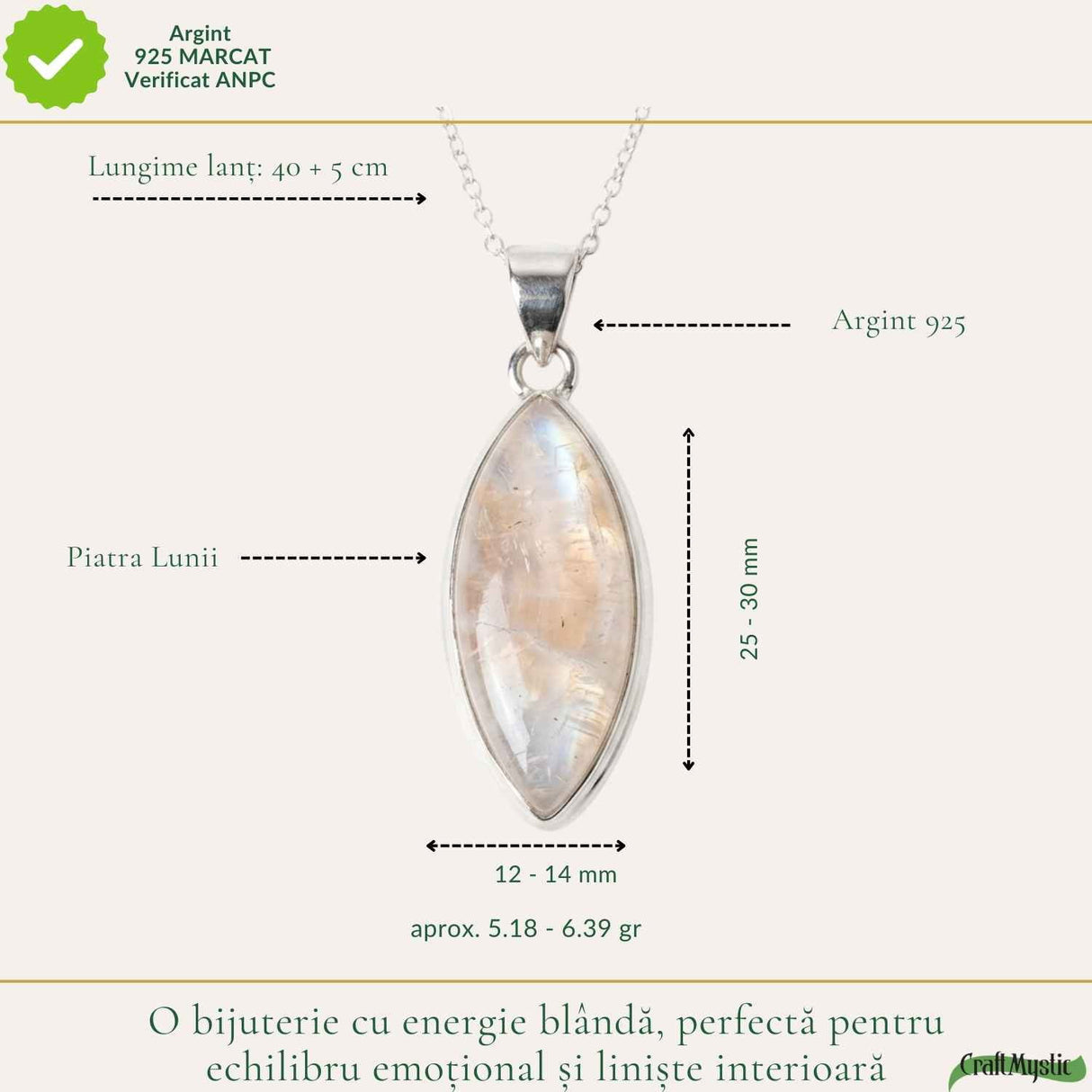 Colier Argint 925 cu Piatra Lunii Delica – Intuitie si Feminitate Naturala