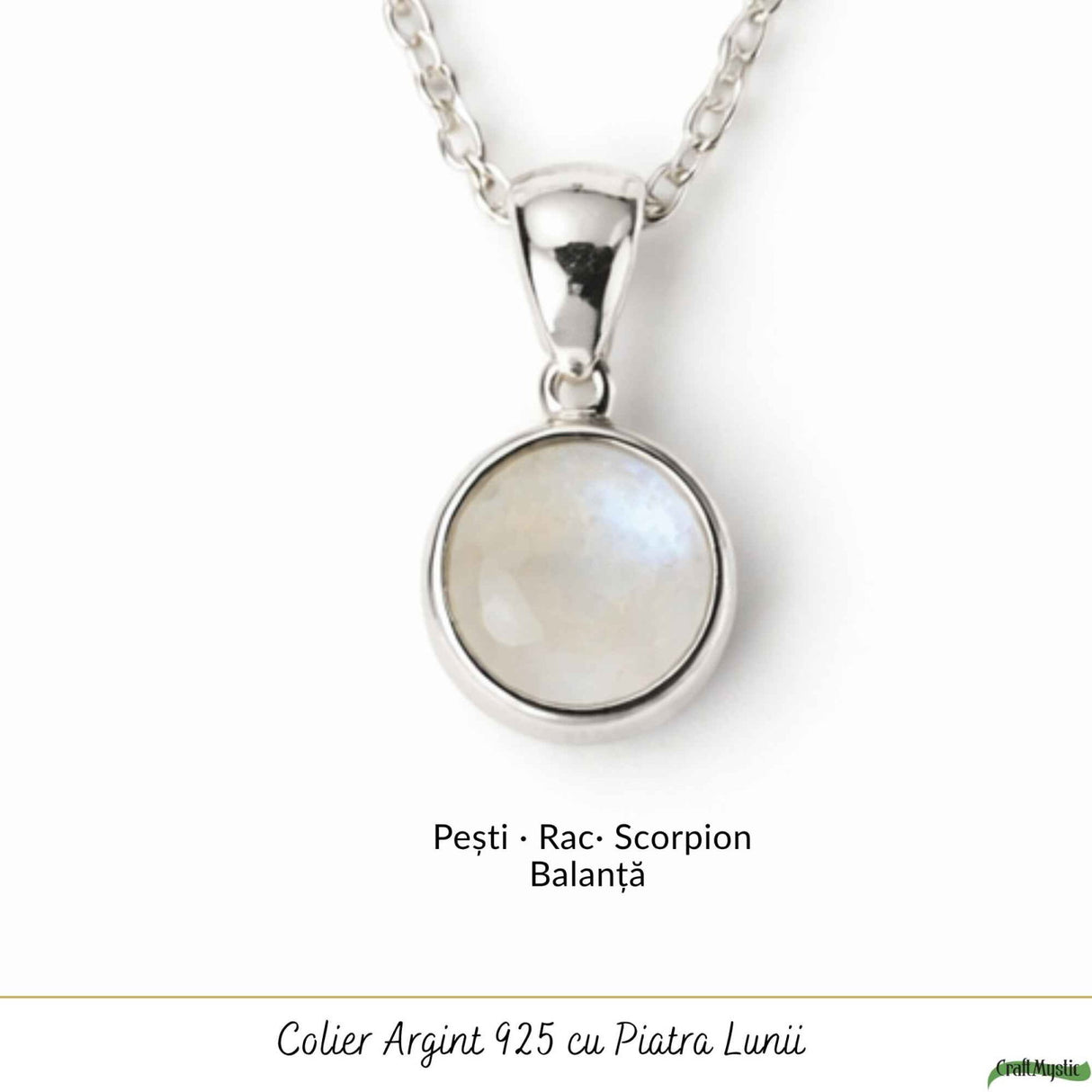 Colier Argint 925 cu Piatra Lunii Rotund – Echilibru si Intuitie Zilnica