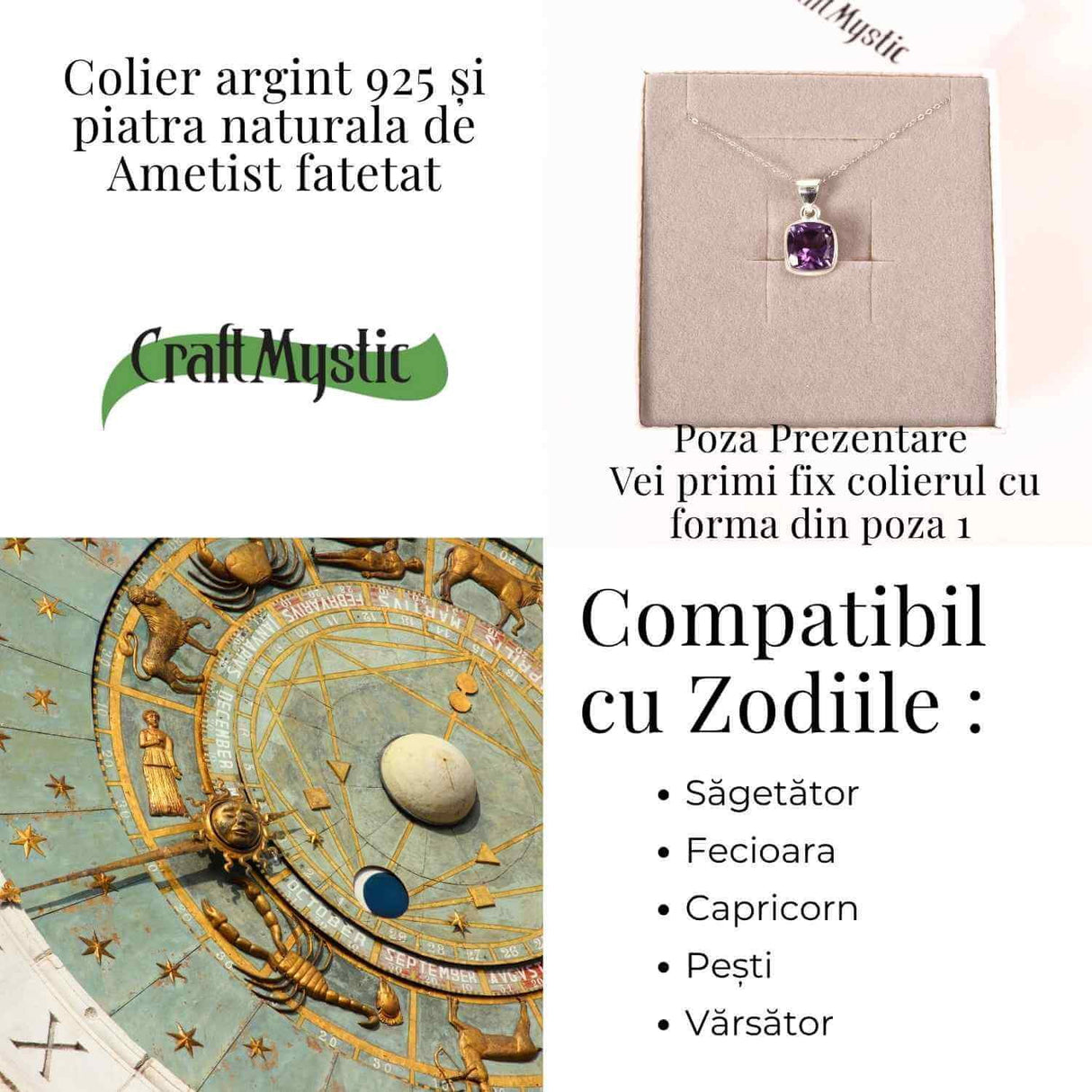 Colier Argint 925 cu Ametist Fatetat Lacrima - Lumina Interioara si Claritate Spirituala