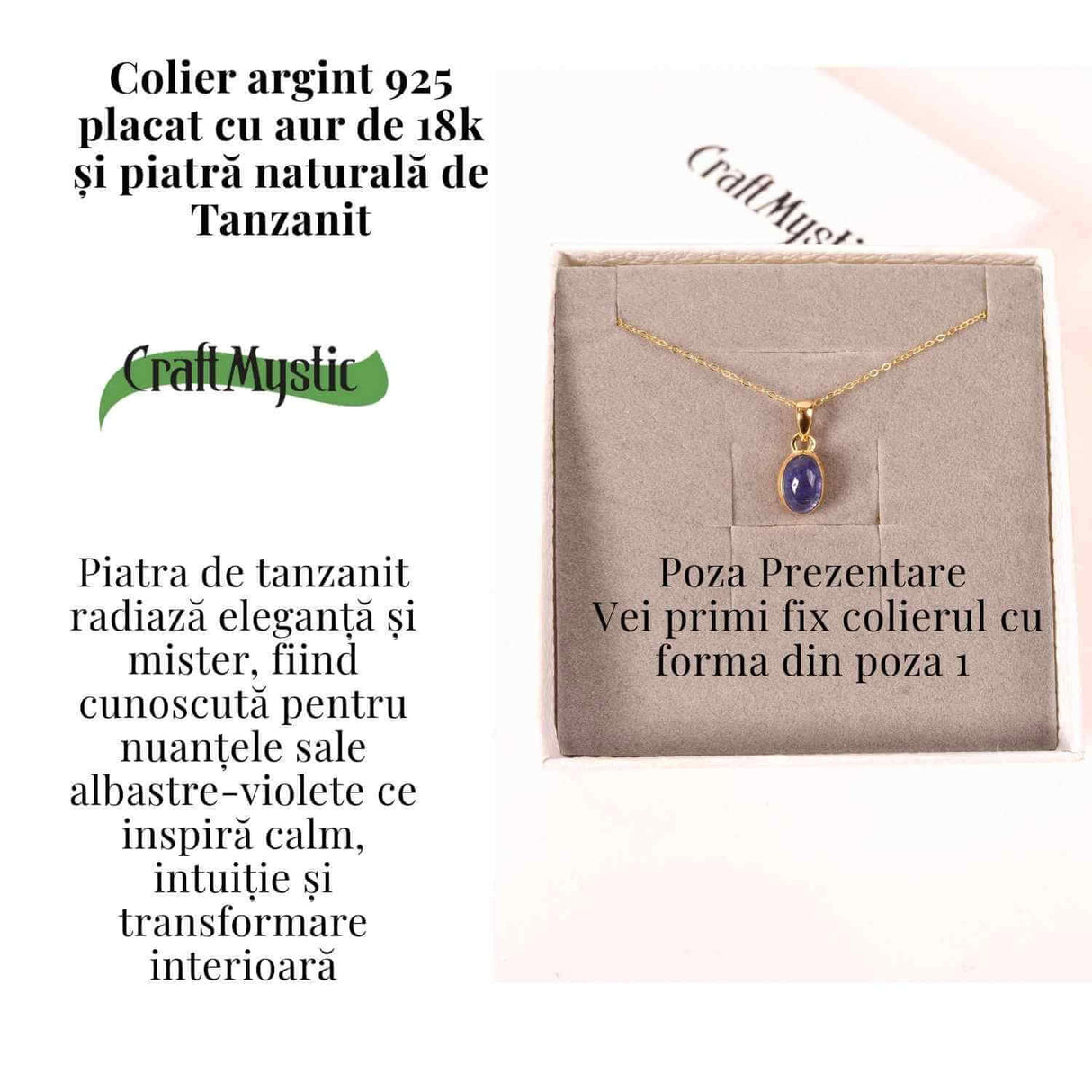 Colier Argint 925 placat cu Aur 18K si Tanzanit Lacrima - Claritate si Renastere Spirituala