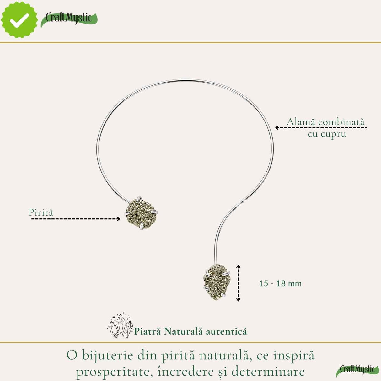 Colier Choker Argintiu cu Pirita Naturala – Prosperitate si Incredere Zilnica