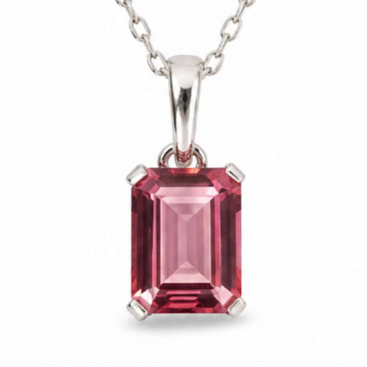 Colier argint 925 cu Topaz Roz forma de dreptunghi – Iubire si echilibru emotional