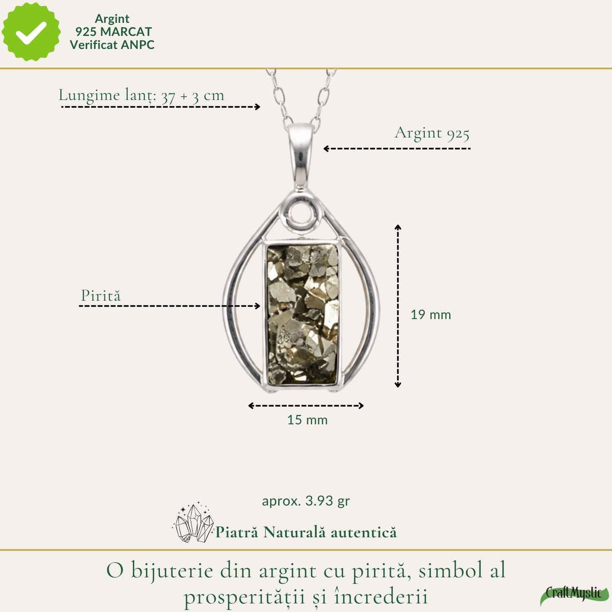Colier Argint 925 cu Pirita Lacrima – Prosperitate si incredere Personala