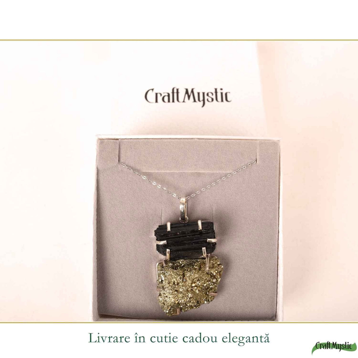 Colier argint 925 cu Pirita si Turmalina neuniform – Protectie si incredere