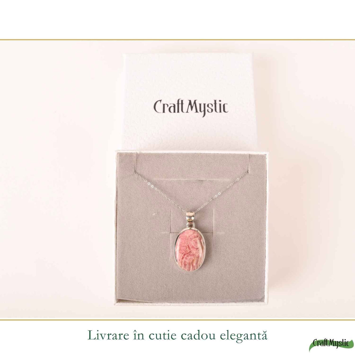 Colier Argint 925 cu Rodocrozit Natural Oval – Echilibru Emotional si Energie Blanda
