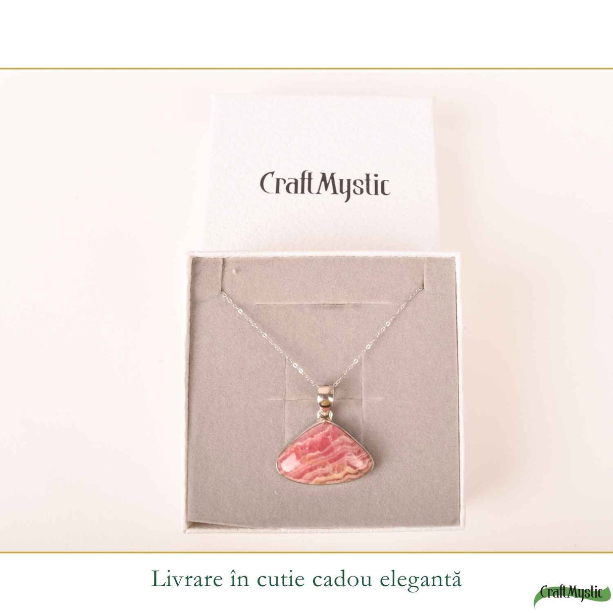Colier Argint 925 cu Rodocrozit Natural Lacrima – Armonie si Iubire de Sine