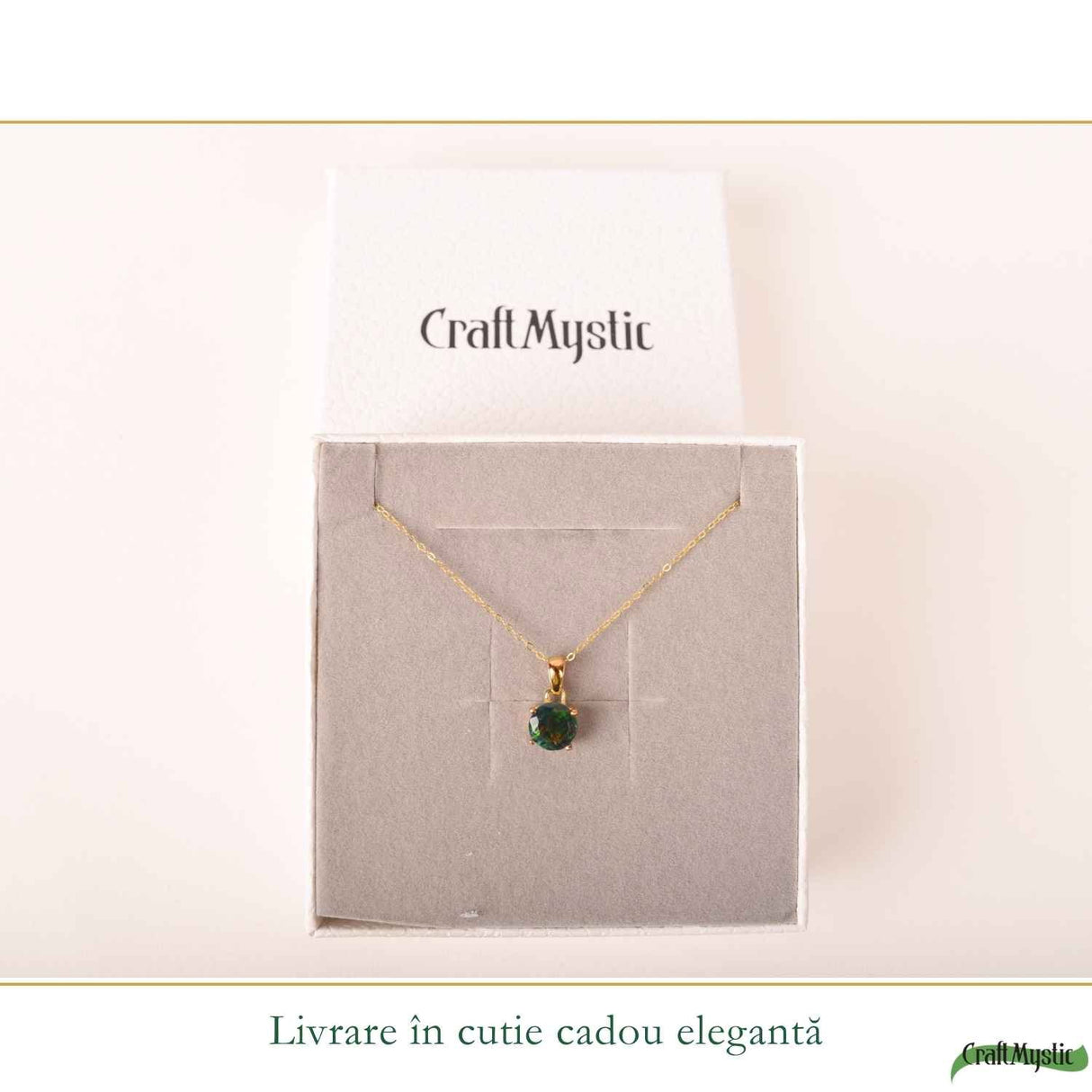 Colier Argint 925 Placat cu Aur 18K cu Opal Negru Rotund – Protectie si Mister