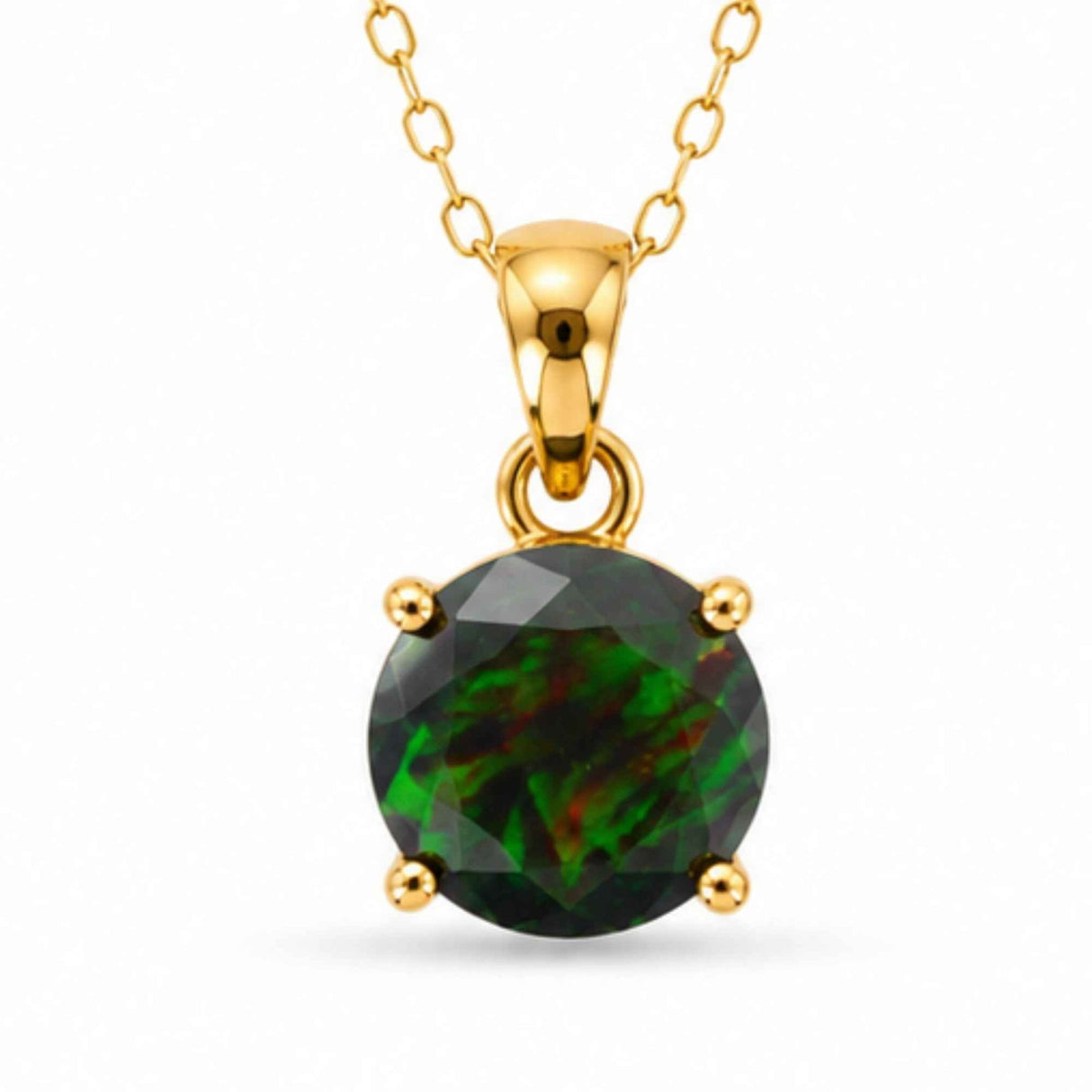 Colier Argint 925 Placat cu Aur 18K cu Opal Negru Rotund – Protectie si Mister