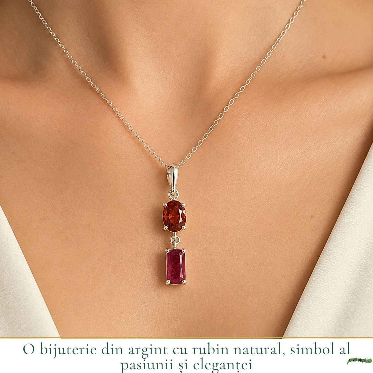 Colier Argint 925 cu Rubin si Turmalina Naturala – Dragoste si Curaj