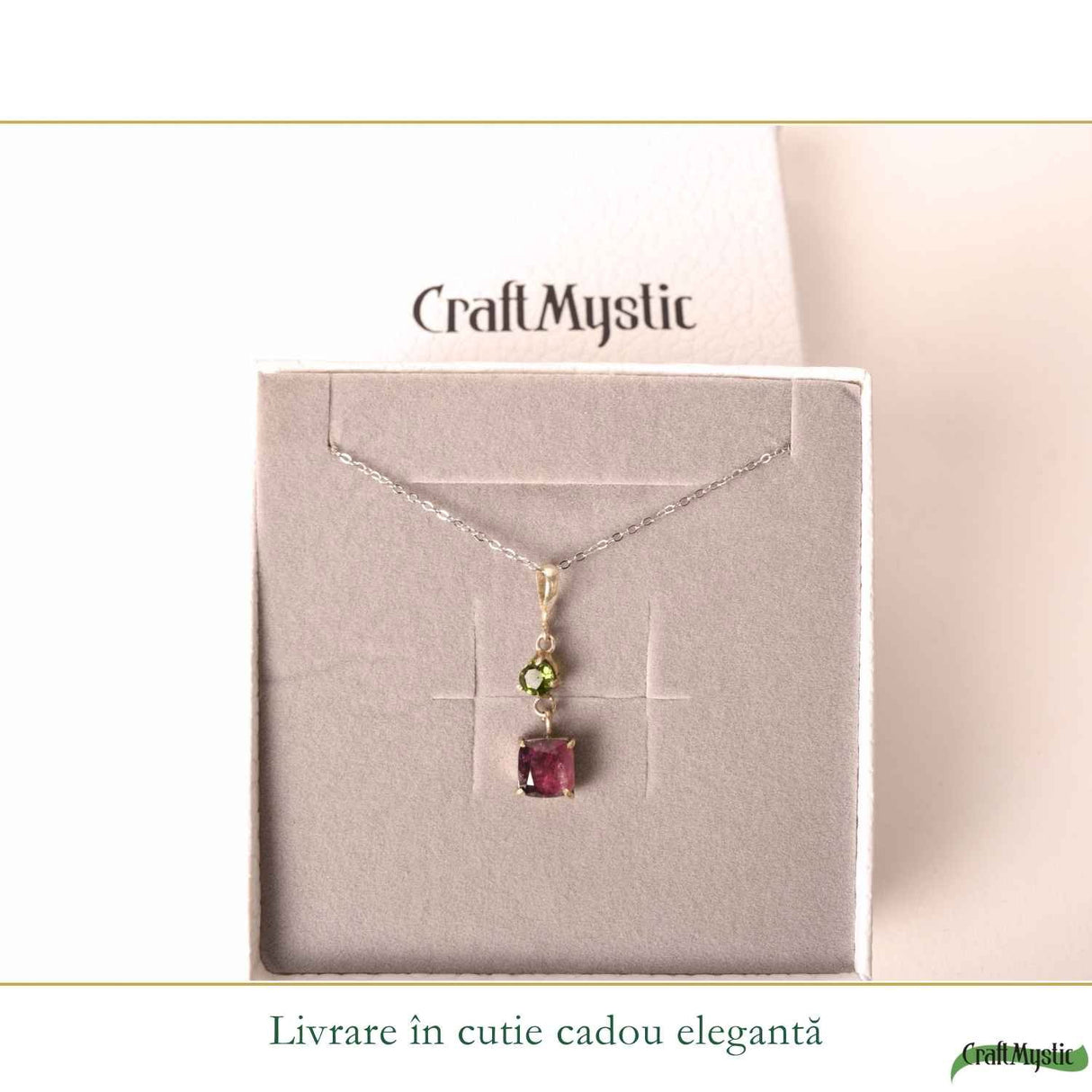 Colier Argint 925 cu Rubin si Turmalina Verde Naturala– Iubire si Armonie