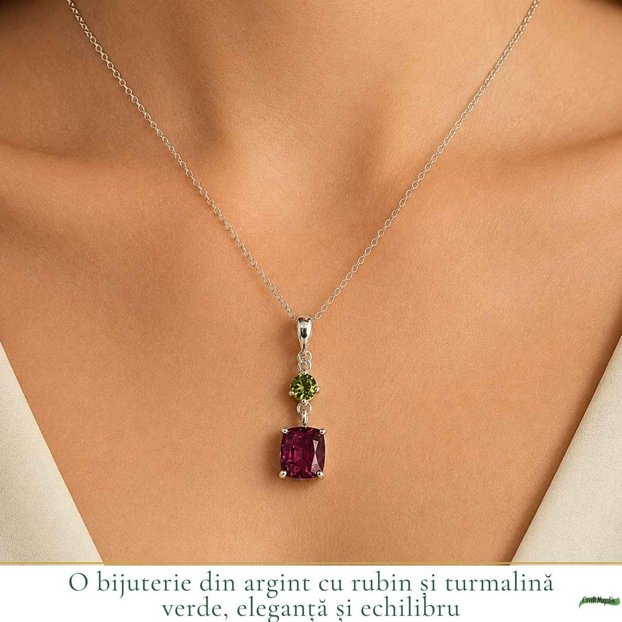 Colier Argint 925 cu Rubin si Turmalina Verde Naturala– Iubire si Armonie