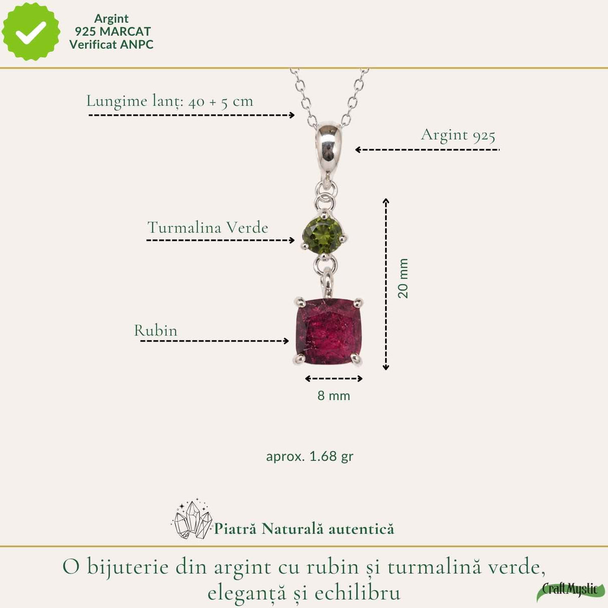 Colier Argint 925 cu Rubin si Turmalina Verde Naturala– Iubire si Armonie
