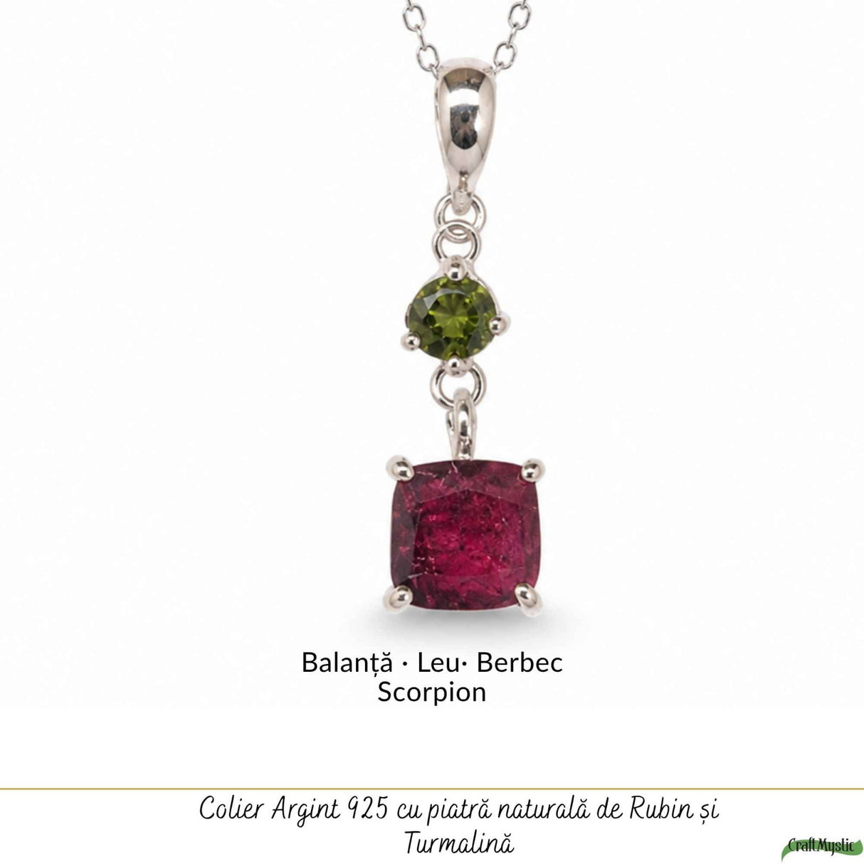 Colier Argint 925 cu Rubin si Turmalina Verde Naturala– Iubire si Armonie