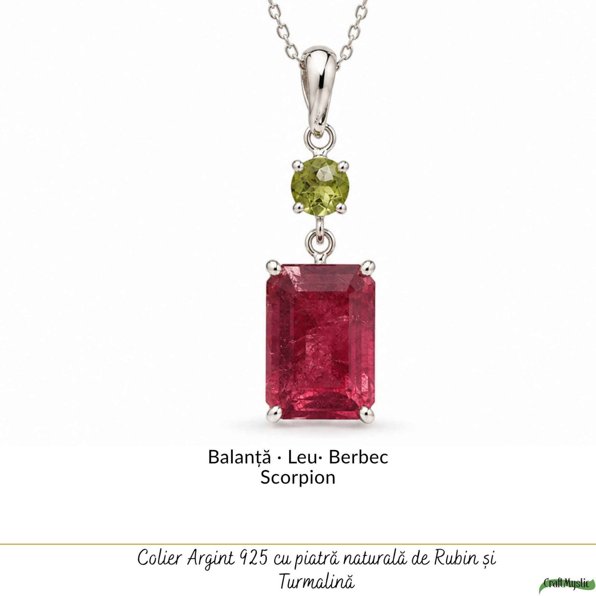 Colier Argint 925 cu Rubin si Turmalina Verde Naturala – Dragoste si Echilibru