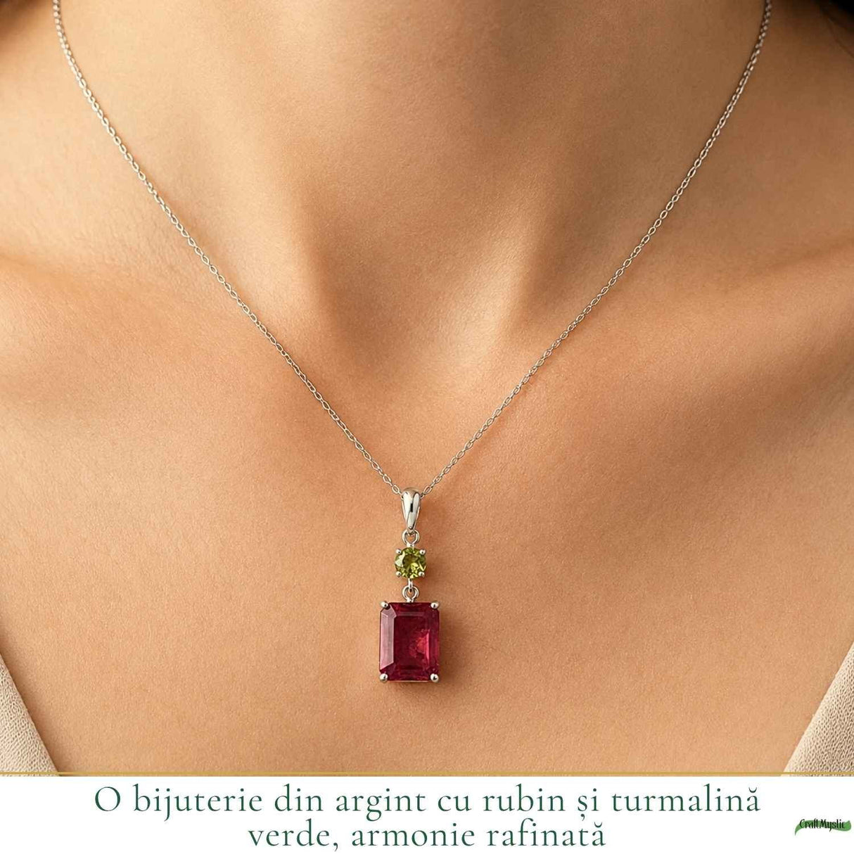Colier Argint 925 cu Rubin si Turmalina Verde Naturala – Dragoste si Echilibru