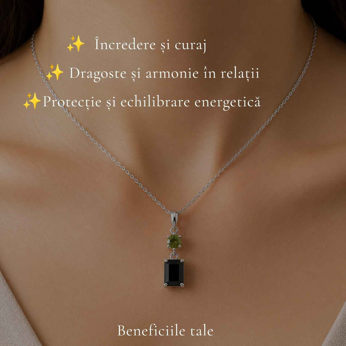 Colier Argint 925 cu Rubin si Turmalina Verde Naturala Rotund si Dreptunghi – Dragoste si Armonie