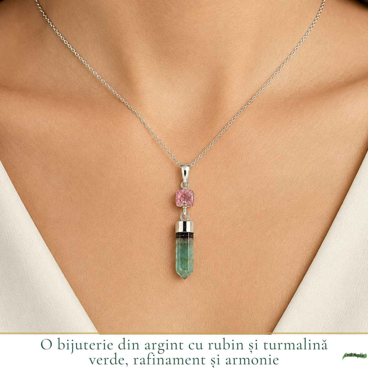 Colier Argint 925 cu Rubin si Turmalina Naturala – Iubire si Autenticitate