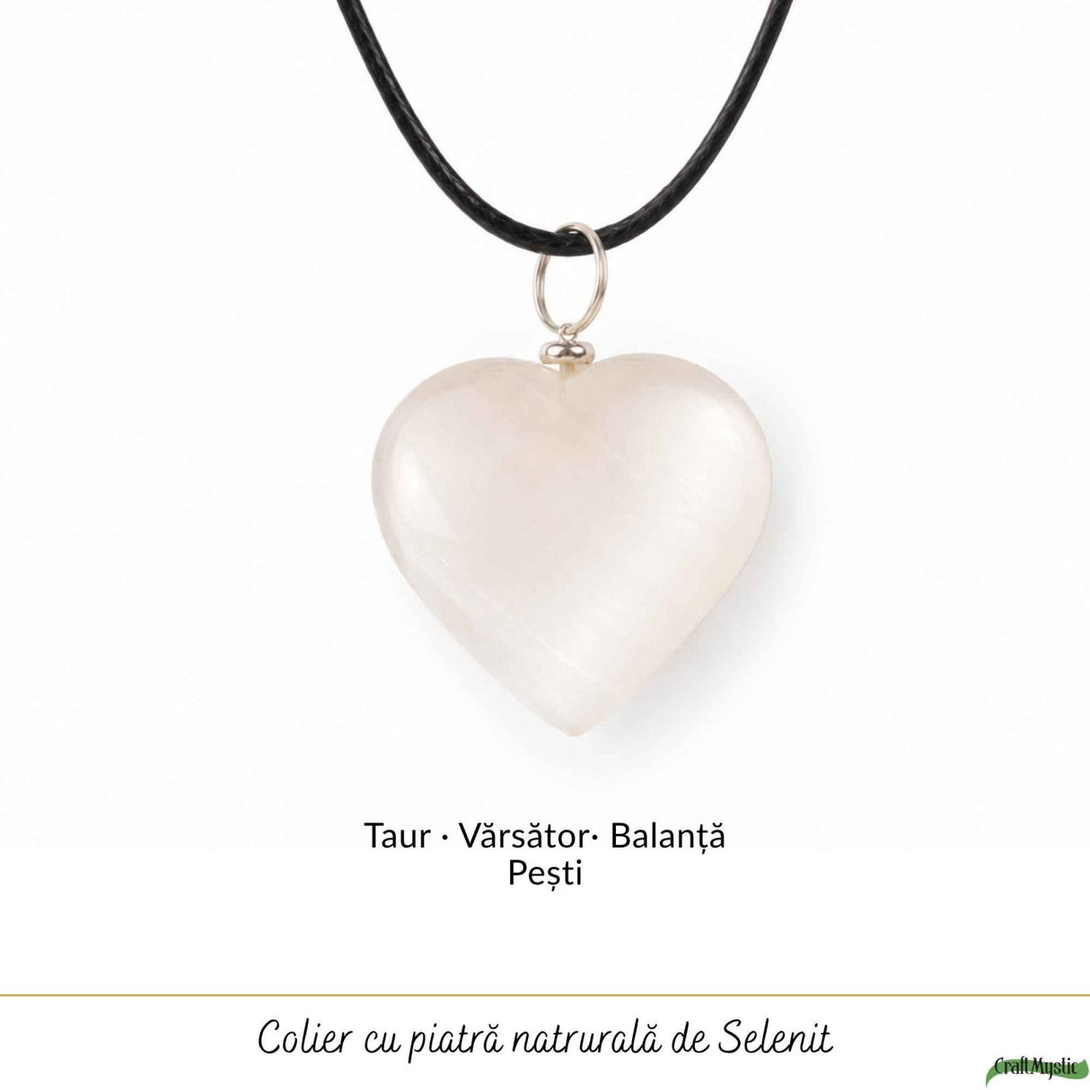 Colier cu Selenit Natural in Forma de Inima – Puritate, Lumina si Armonie Interioara