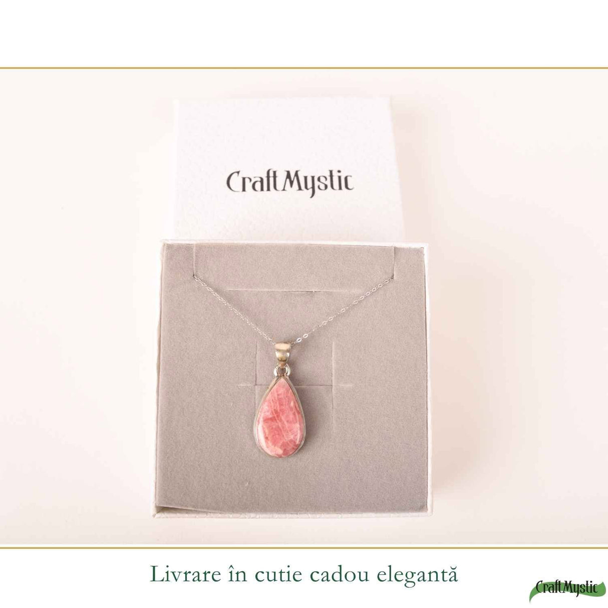 Colier Argint 925 cu Rodocrozit Natural Lacrima – Iubire de Sine si Echilibru Emotional