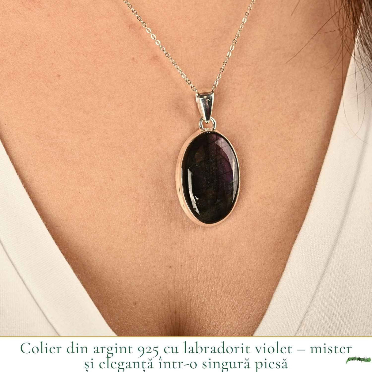 Colier Argint 925 cu Labradorit Violet Oval – Intuitie si Protectie