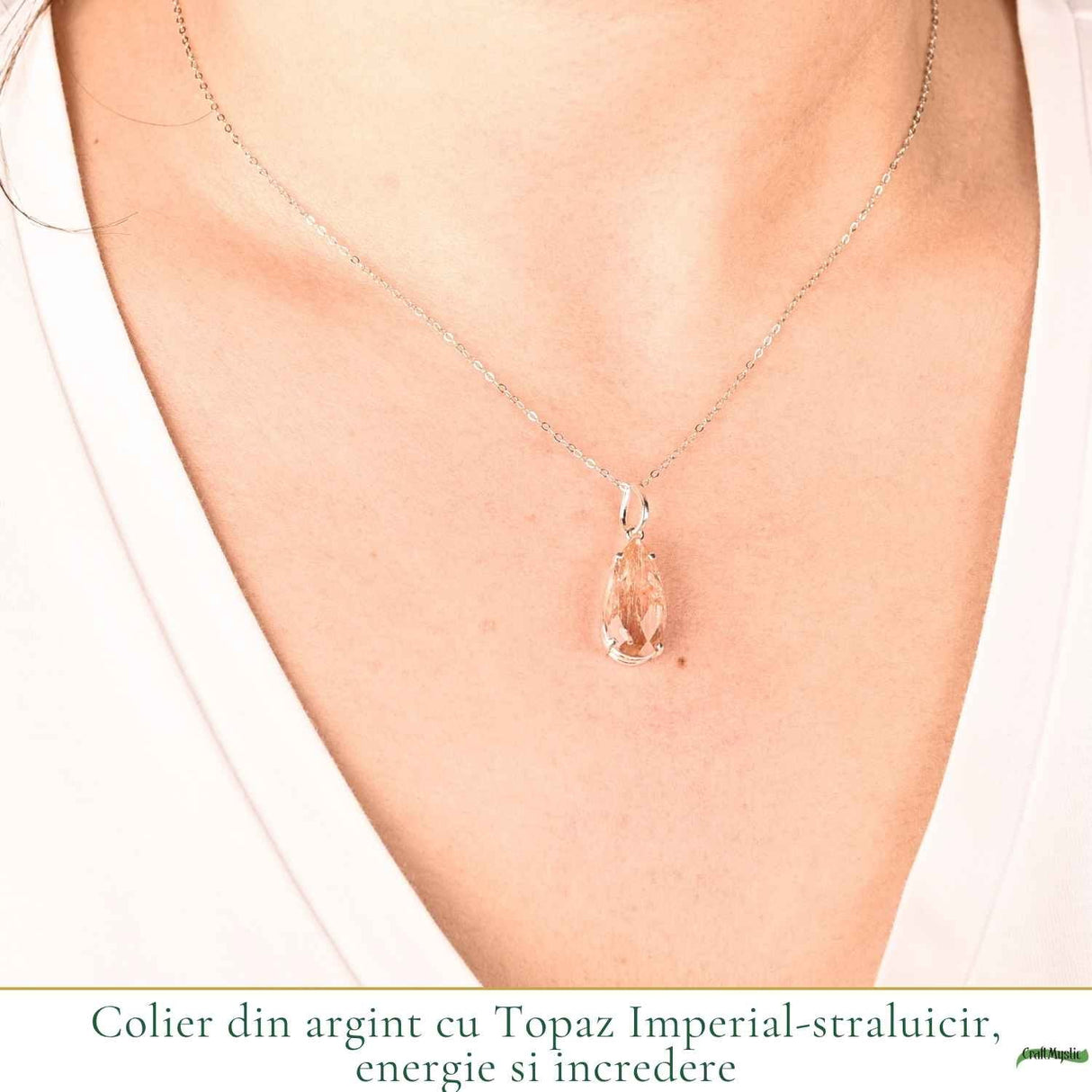 Colier Argint 925 cu Topaz Imperial Lacrima – Abundenta si incredere in Tine