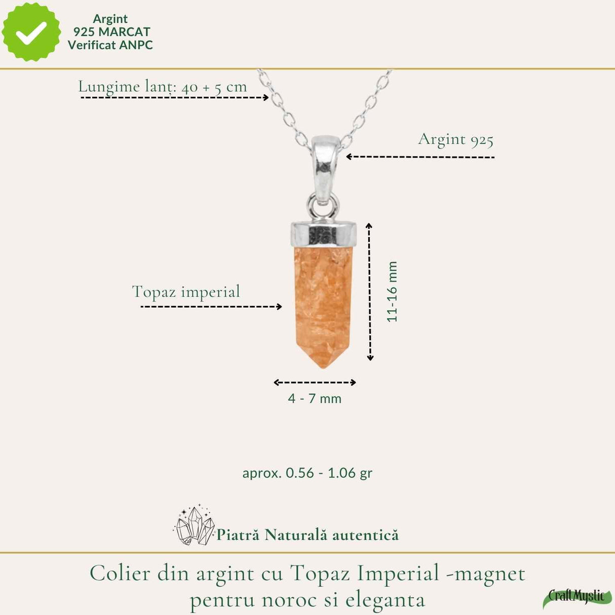 Colier Argint 925 cu Topaz Imperial Varf – Claritate si incredere Interioara