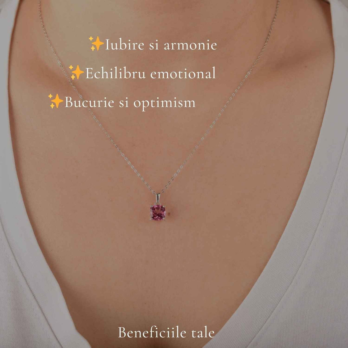 Colier Argint 925 cu Topaz Roz Patrat – Echilibru Emotional si Iubire de Sine
