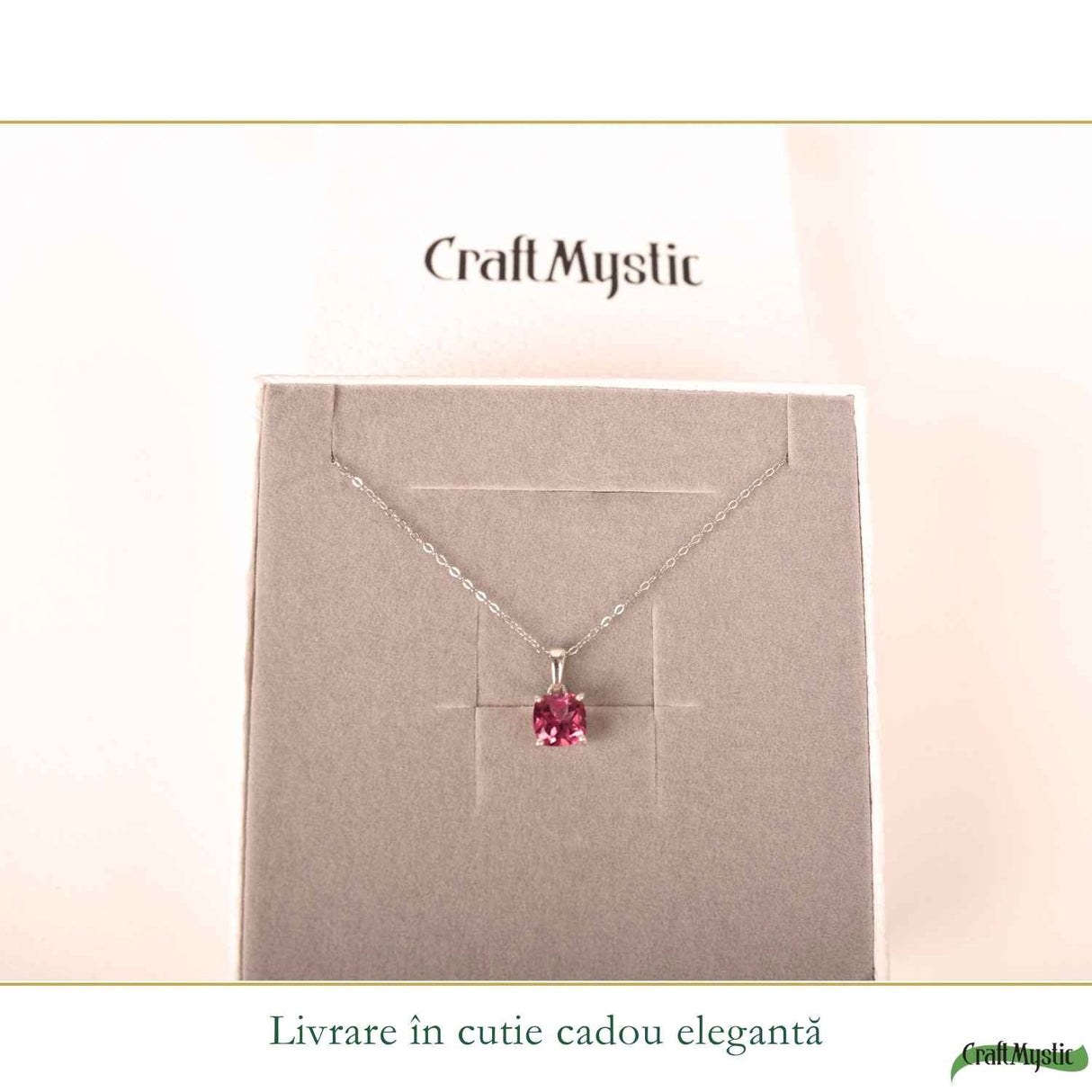 Colier Argint 925 cu Topaz Roz Patrat – Echilibru Emotional si Iubire de Sine