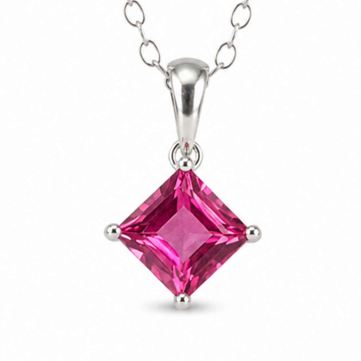 Colier argint 925 cu Topaz Roz forma de patrat – Iubire si echilibru emotional