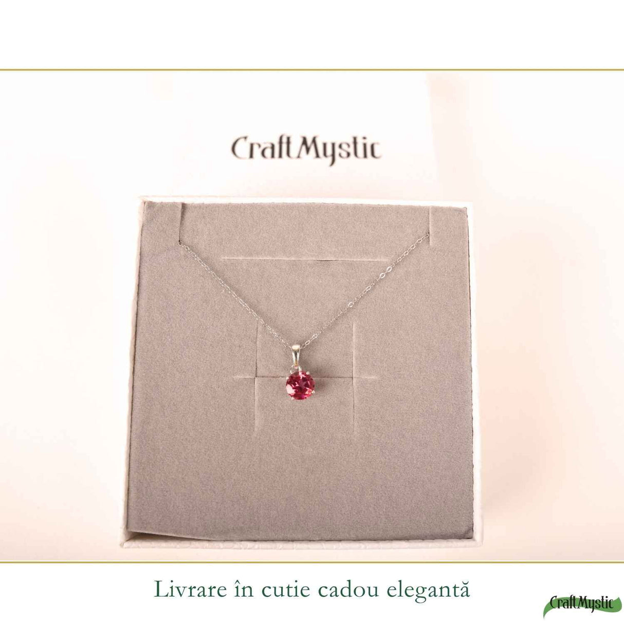 Colier Argint 925 cu Topaz Roz Rotund – Armonie si Iubire de Sine