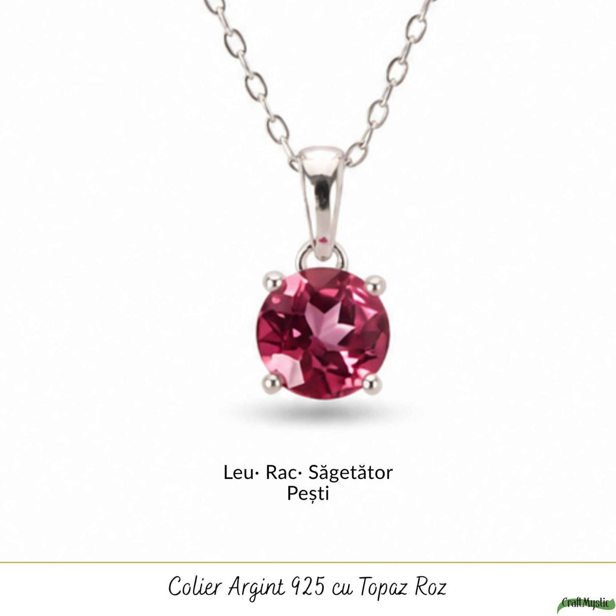 Colier Argint 925 cu Topaz Roz Rotund – Armonie si Iubire de Sine