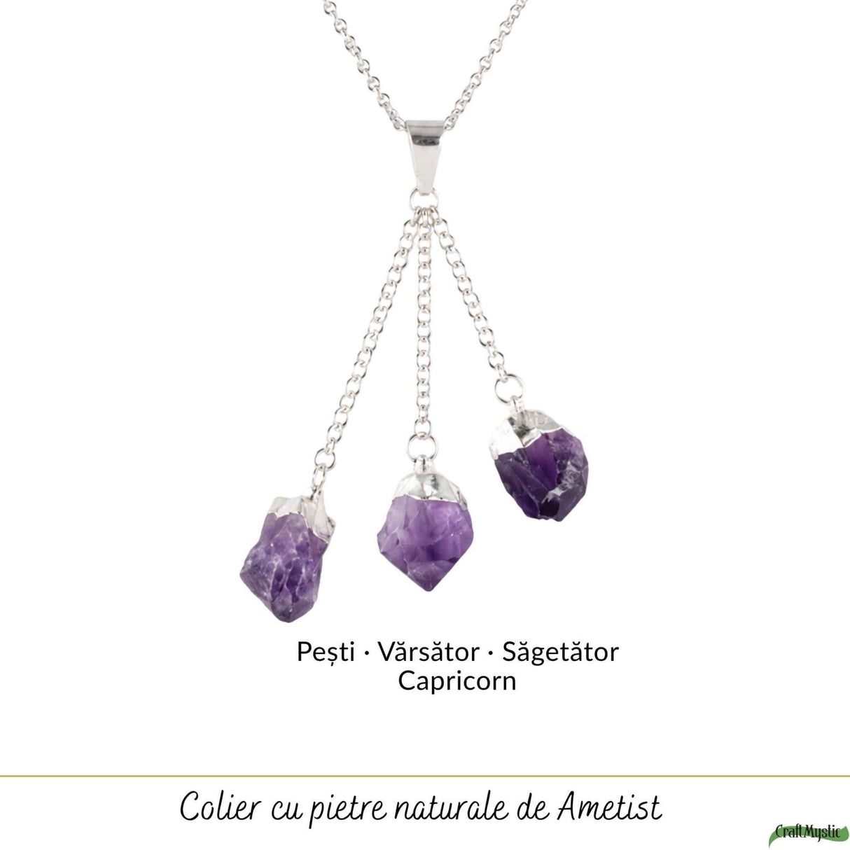 Colier cu Triplu Ametist Brut Natural – Claritate, Calm si Echilibru Interior