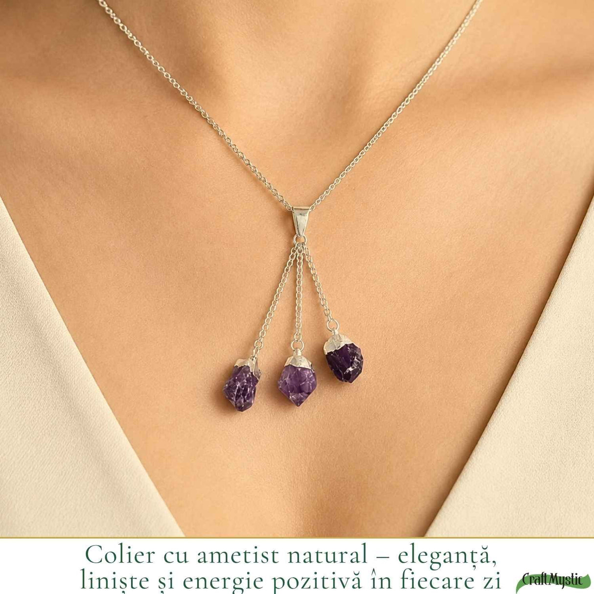 Colier cu Triplu Ametist Brut Natural – Claritate, Calm si Echilibru Interior