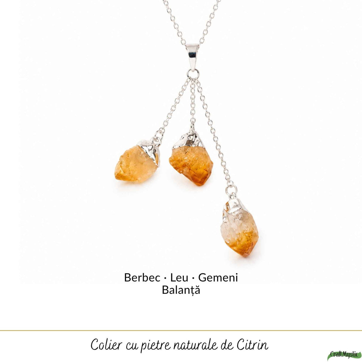 Colier cu Triplu Citrin Brut Natural – Abundenta, incredere si Energie Pozitiva