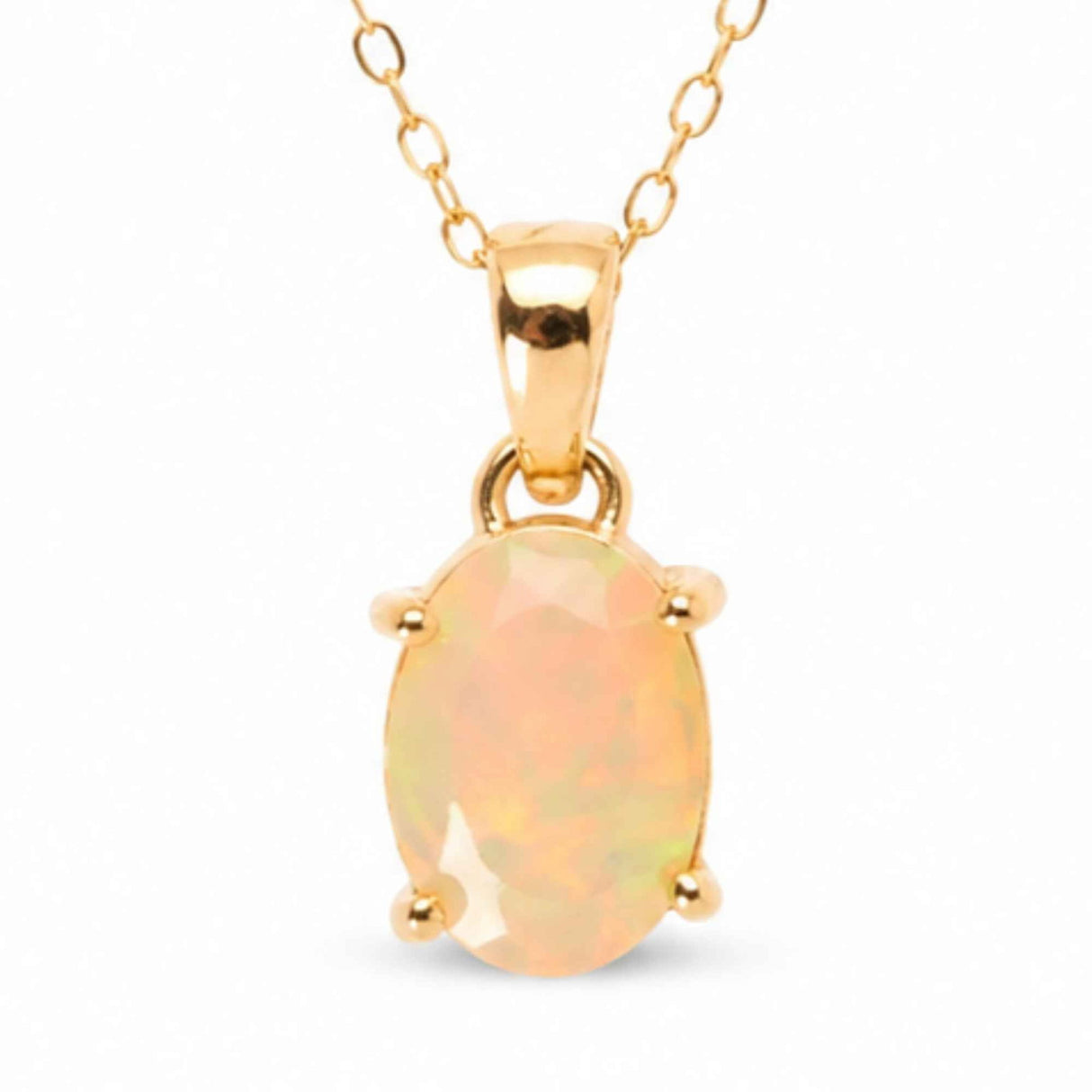 Colier Argint 925 Placat cu Aur 18K cu Opal Etiopian Oval fatetat – Intuitie si Energie Pozitiva