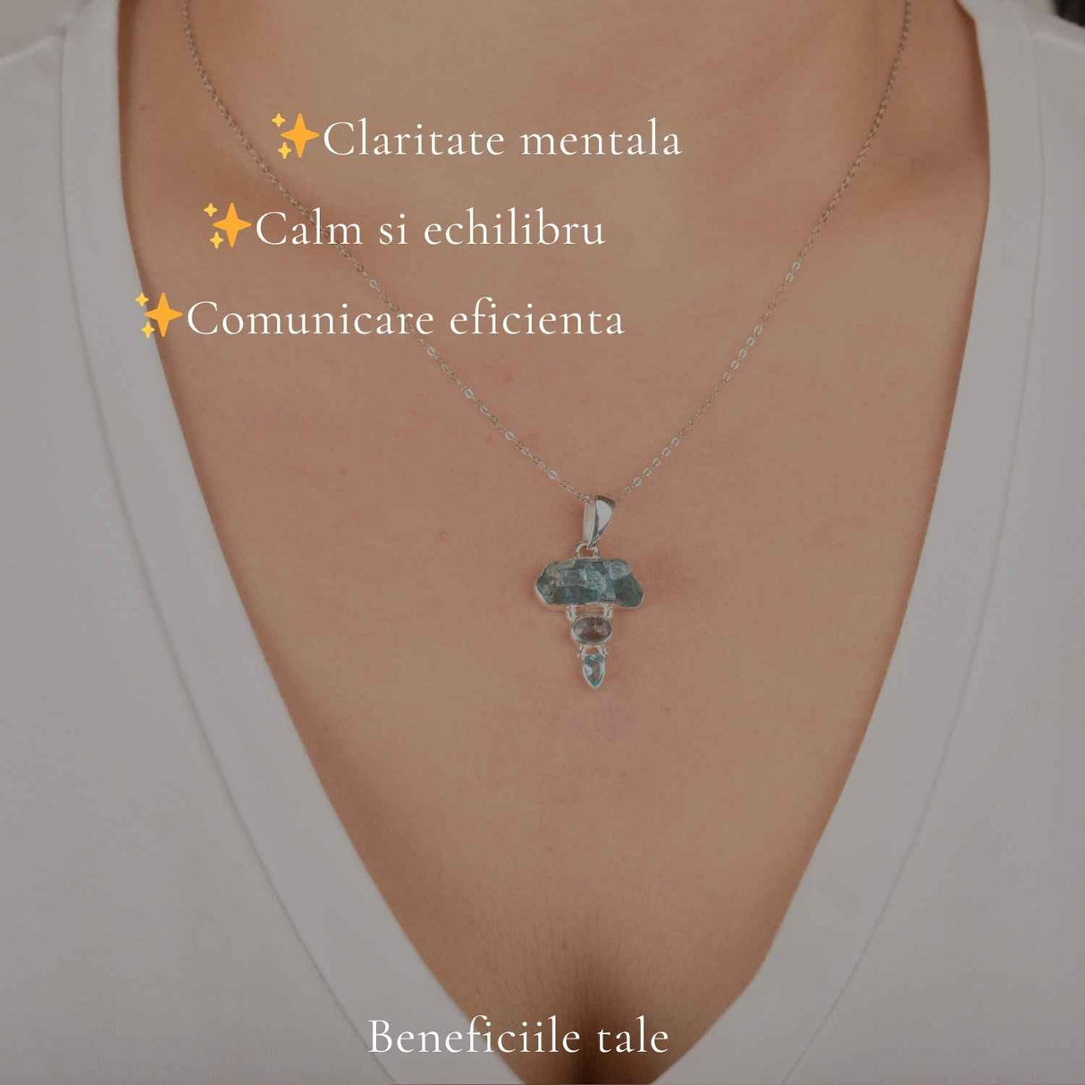Colier Argint 925 cu Triplu Apatit Albastru – Claritate si Comunicare Autentica
