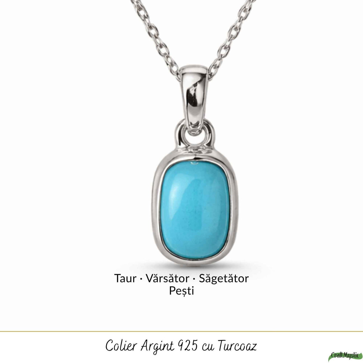 Colier Argint 925 cu Turcoaz Natural Dreptunghi – Calm si Energie Pozitiva